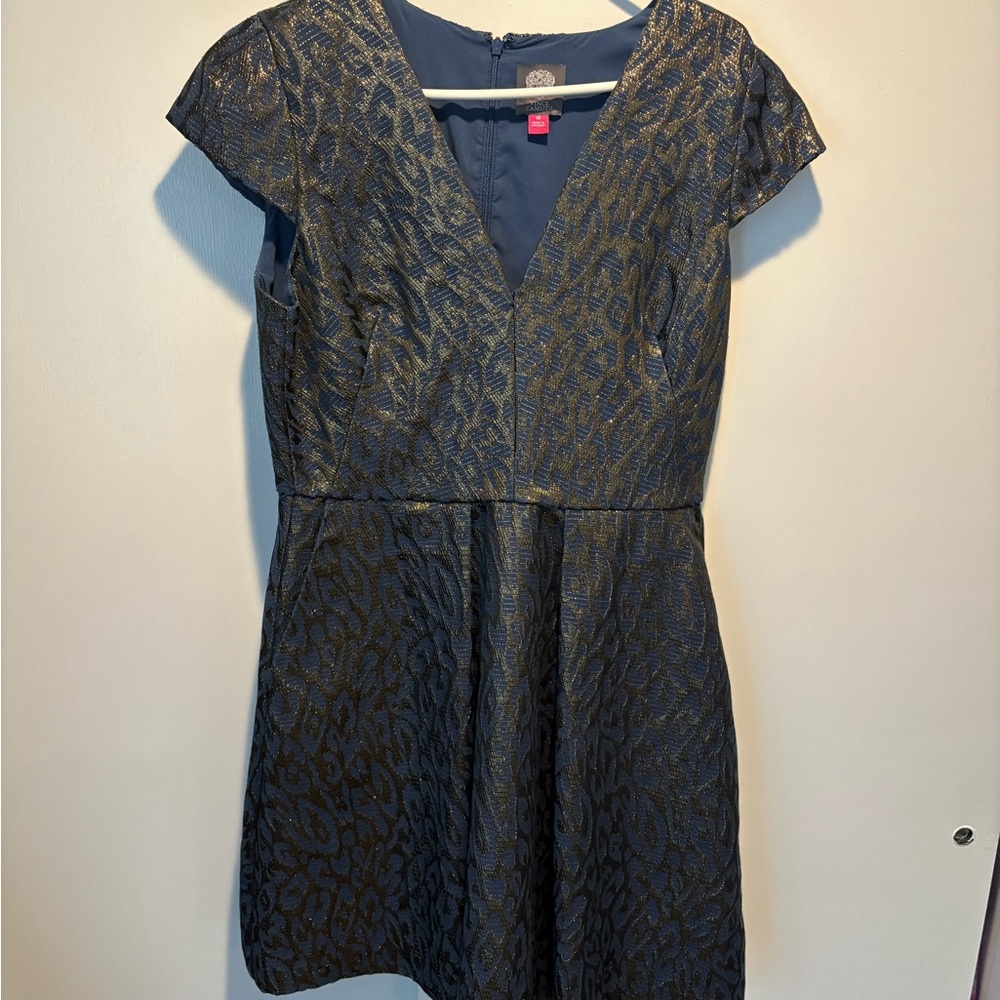 Vince Camuto Navy and Gold Textured Dress